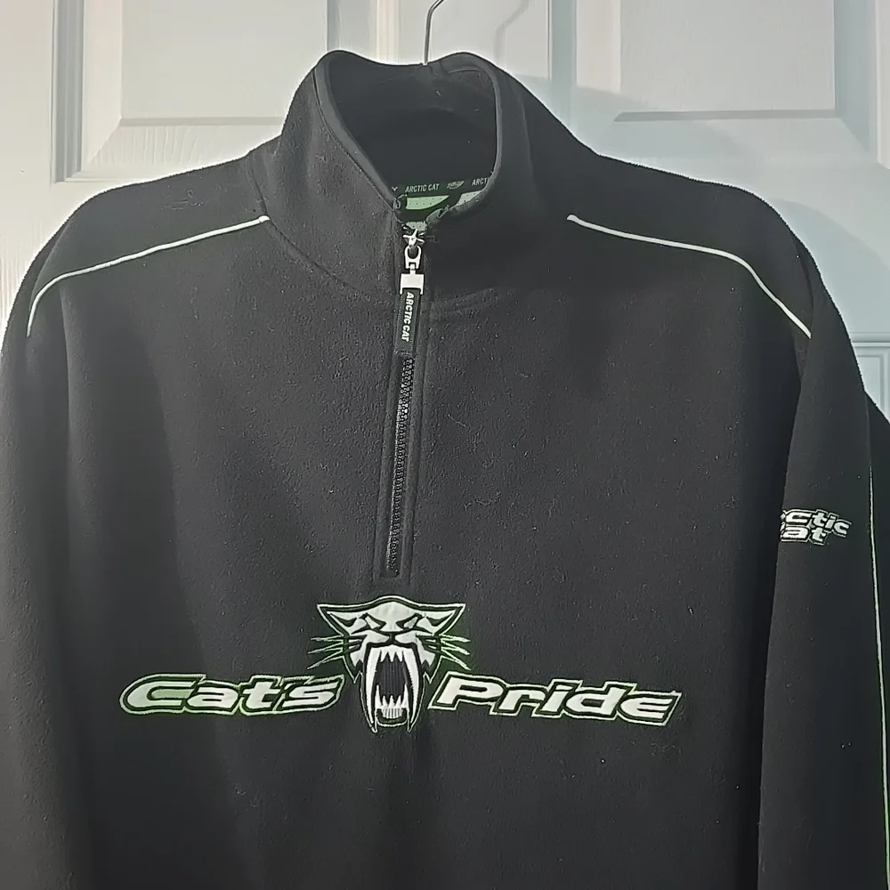 Arcticwear Arctic Cat Men M Cat's Pride‎ Black Neon Green Fleece Half-Zip Jacket